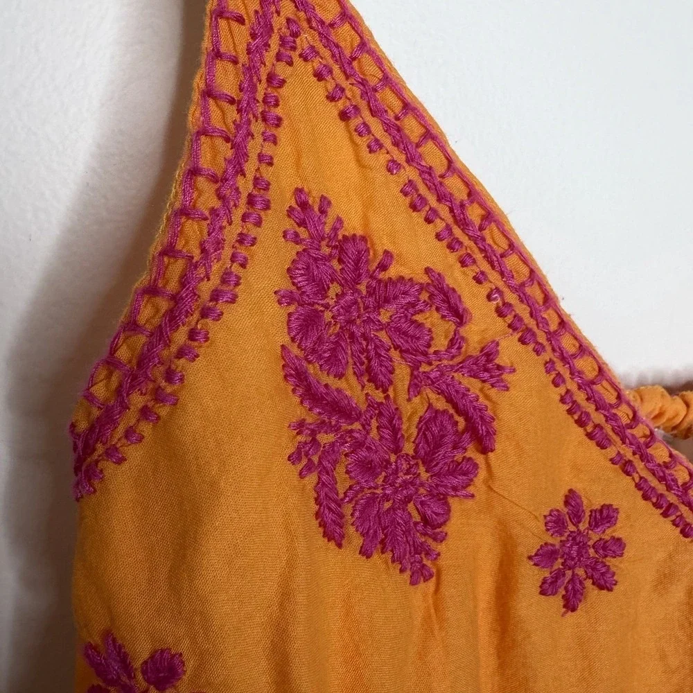 Gretchen Scott Embroidered Midi Dress Womens Small Sundress Floral Boho Indie